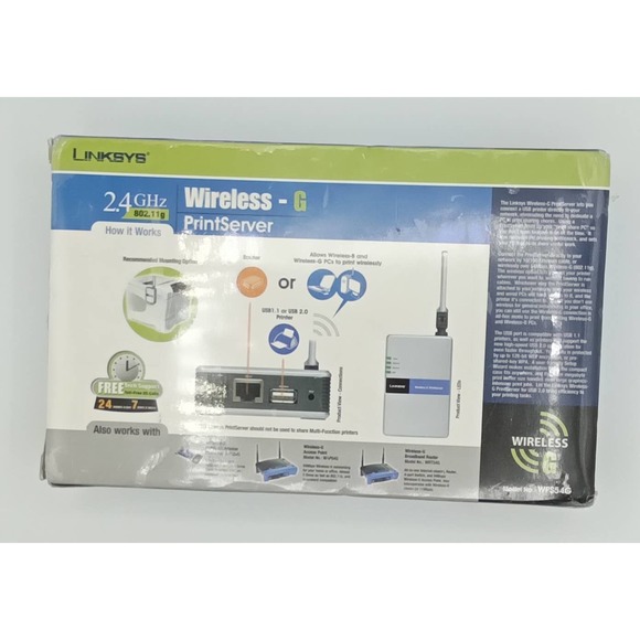 Linksys Wireless-G Print Server For USB 2.0 WPS54G 2.4GHz - Picture 2 of 8